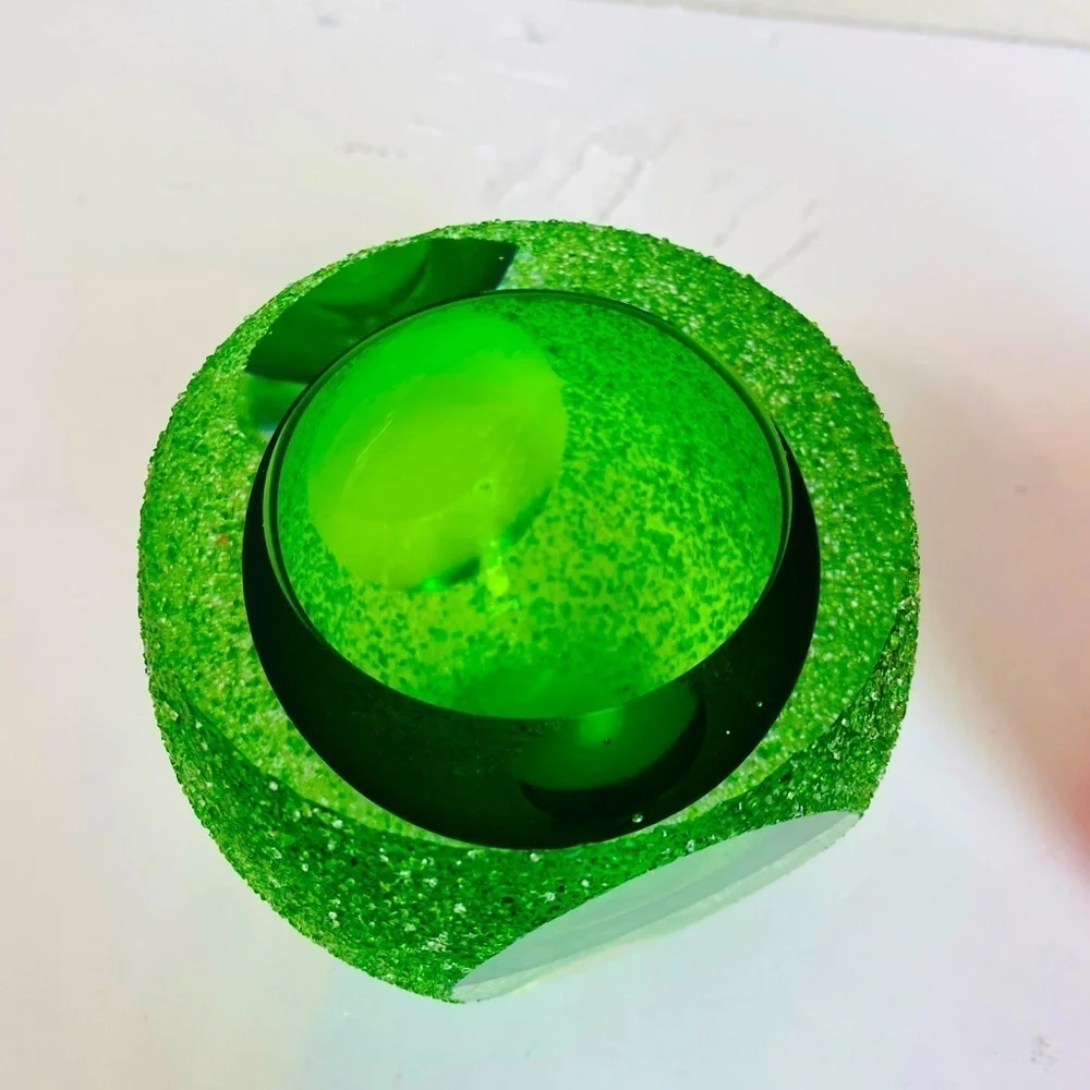 Set Of 2 Green And Red Sugar Iced Sommerso Crystal Votive Candle Holders
